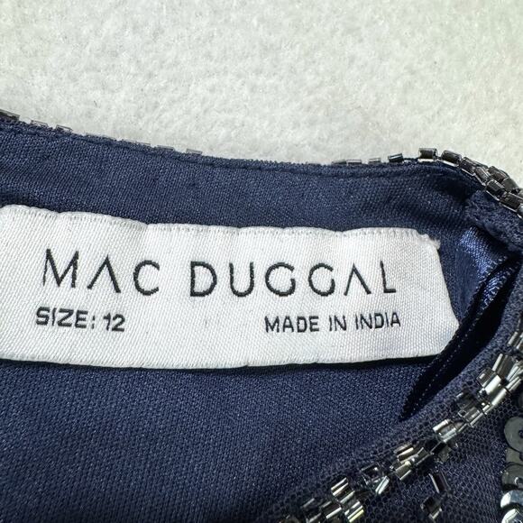 Mac Duggal 93626 Blue Size 12 Embellished Gown High Neck Illusion Long SleeveNWT - Picture 8 of 16